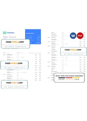 Germany Monese bank statement, Word and PDF template, 3 pages