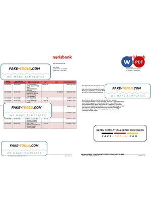 Germany Norisbank bank statement, Word and PDF template, 2 pages
