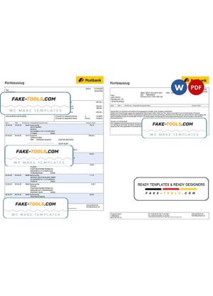 Germany Postbank bank statement, Word and PDF template, 2 pages