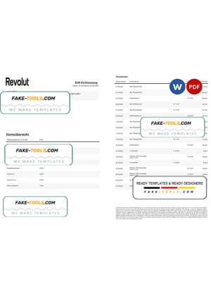 Germany Revolut EUR bank statement template in Word and PDF format, 2 pages