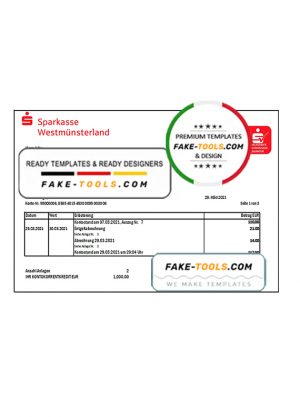 Germany Sparkasse Westmunsterland proof of address bank statement template in Excel and PDF format