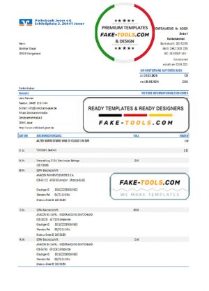 Germany Volksbank Jever statement template in Excel and PDF format