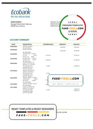 Ghana Ecobank proof of address bank statement template in Word and PDF format