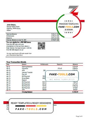 Ghana Zenith proof of address bank statement template in Word and PDF format