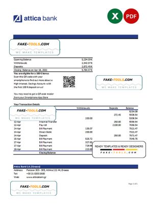 Greece Attica bank statement Excel and PDF template