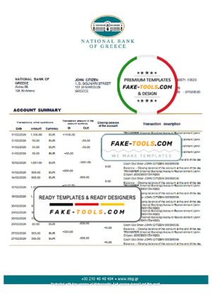 Greece National Bank of Greece proof of address bank statement template in Word and PDF format, .doc and .pdf format