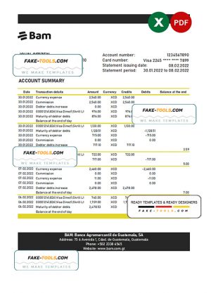Guatemala Agromercantil bank statement Excel and PDF template Guatemala Agromercantil bank statement Excel and PDF template