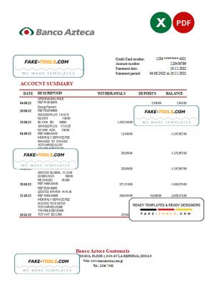 Guatemala Azteca bank statement Excel and PDF template Guatemala Azteca bank statement Excel and PDF template