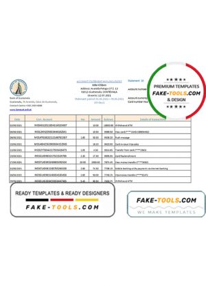 Guatemala Banco de Guatemala bank statement easy to fill template in Excel and PDF format Guatemala Banco de Guatemala bank statement easy to fill template in Excel and PDF format