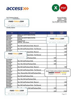 Guinea Access bank statement Excel and PDF template