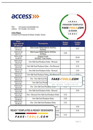 Guinea Access proof of address bank statement template in Word and PDF format