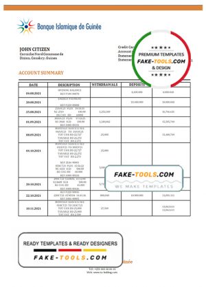 Guinea Banque Islamique de Guinée proof of address bank statement template in Word and PDF format