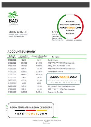 Guinea-Bissau Banco da Africa Ocidental proof of address bank statement template in Word and PDF format Guinea-Bissau Banco da Africa Ocidental proof of address bank statement template in Word and PDF format