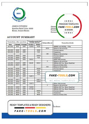 Guinea-Bissau Banco da Uniao proof of address bank statement template in Word and PDF format Guinea-Bissau Banco da Uniao proof of address bank statement template in Word and PDF format
