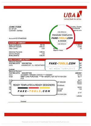 Guinea UBA Bank statement template in Word and PDF format, good for address prove