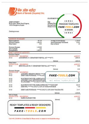 Guyana Bank of Baroda bank statement template in Word and PDF format Guyana Bank of Baroda bank statement template in Word and PDF format