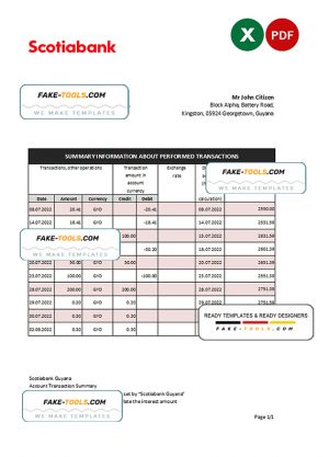 Guyana Bank of Nova Scotia statement Excel and PDF template Guyana Bank of Nova Scotia statement Excel and PDF template