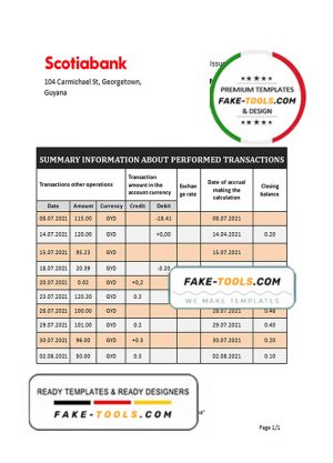 Guyana Bank of Nova Scotia bank statement template in Word and PDF format Guyana Bank of Nova Scotia bank statement template in Word and PDF format