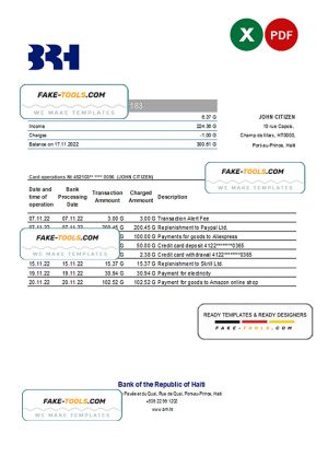 Haiti BRH bank statement Excel and PDF template Haiti BRH bank statement Excel and PDF template