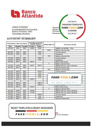Honduras Banco Atlantida Bank statement template in Word and PDF format Honduras Banco Atlantida Bank statement template in Word and PDF format