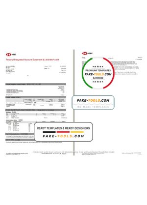 Hong Kong HSBC The Hongkong and Shanghai Banking Corporation Personal Integrated Account Statement template in Word and PDF format (2 pages)