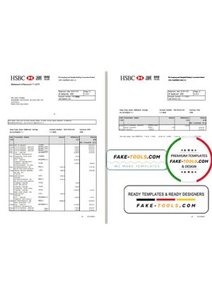 Hong Kong HSBC The Hongkong and Shanghai Banking Corporation bank statement template in Excel and PDF format (2 pages)