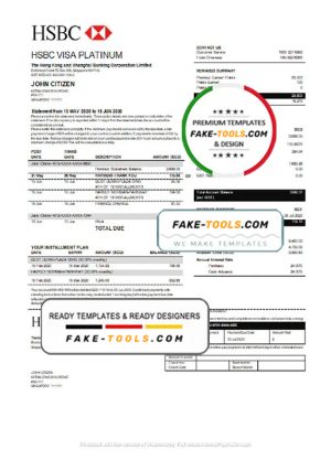 Hong Kong HSBC bank Visa Platinum credit card statement template in Word and PDF format