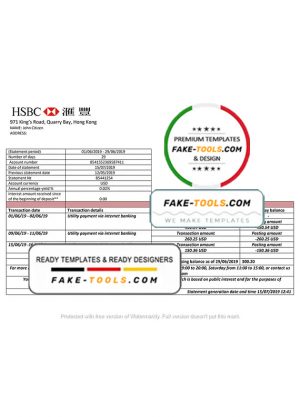 Hong Kong HSBC bank statement easy to fill template in Word and PDF format