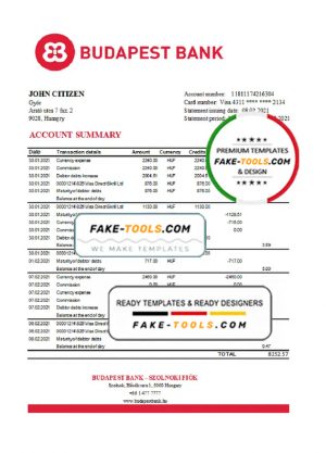 Hungary Budapest Bank – Szolnoki Fiók bank statement easy to fill template in .xls and .pdf file format