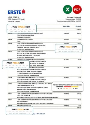 Hungary Erste bank statement Excel and PDF template