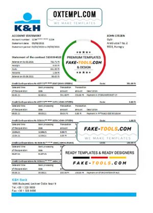Hungary K&H Bank statement easy to fill template in Excel and PDF format