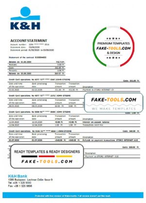 Hungary K&H Bank statement template in Word and PDF format