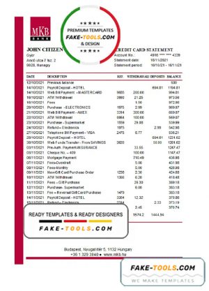 Hungary MKB Bank statement easy to fill template in .xls and .pdf file format