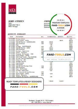 Hungary MKB Bank statement template in Word and PDF format