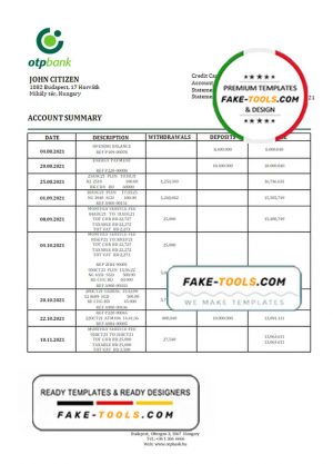 Hungary OTP Bank statement template in Word and PDF format