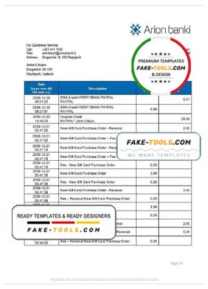 Iceland Arion Banki proof of address bank statement template in Word and PDF format