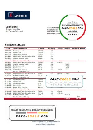 Iceland Landsbanki proof of address bank statement template in Word and PDF format Iceland Landsbanki proof of address bank statement template in Word and PDF format