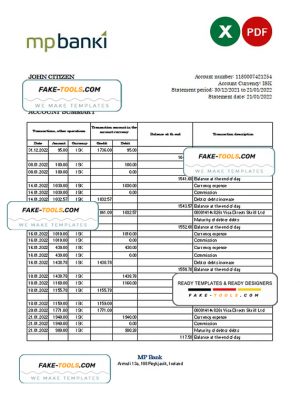 Iceland MP bank statement Excel and PDF template Iceland MP bank statement Excel and PDF template
