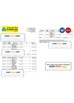 India Allahabad Bank statement, Word and PDF template, 2 pages India Allahabad Bank statement, Word and PDF template, 2 pages