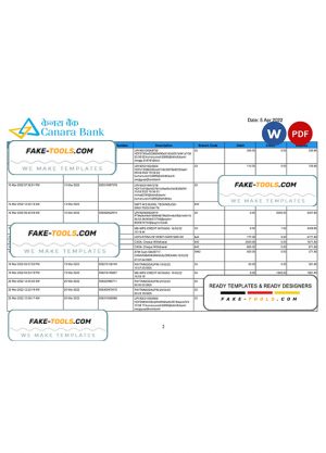 India Canara bank statement, Word and PDF template, 5 pages India Canara bank statement, Word and PDF template, 5 pages