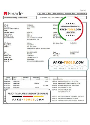 India Finacle bank statement easy to fill template in Word and PDF format India Finacle bank statement easy to fill template in Word and PDF format