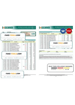 India IDBI bank statement, Word and PDF template, 2 pages