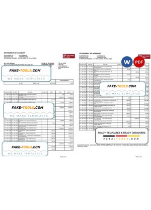 India IDFC First bank statement Word and PDF template, 2 pages