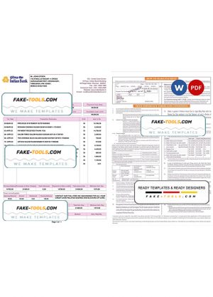 India Indian bank credit card statement, Word and PDF template, 2 pages