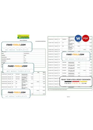 India KVB bank statement, Word and PDF template, 2 pages