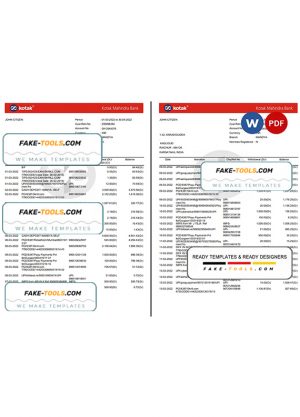 India Kotak Mahindra bank statement Word and PDF template, 7 pages
