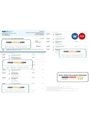 India Paytm Payments bank statement Word and PDF template, 2 pages