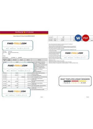 India Punjab National Bank statement Word and PDF template, 2 pages, version 2