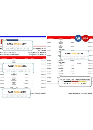 India RBB Smart bank statement, Word and PDF template, 2 pages