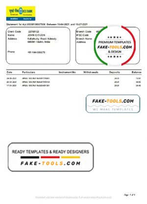 India UCO bank statement template in Word and PDF format